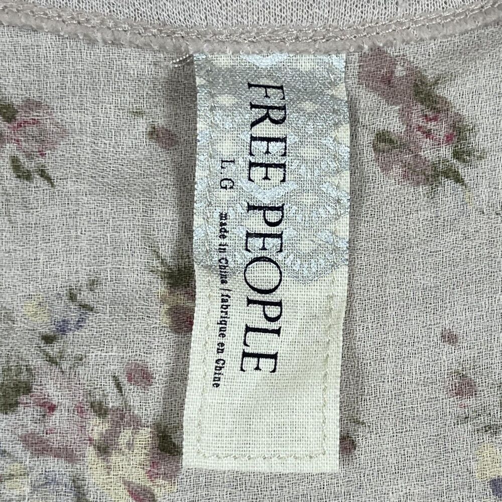 Free People Shirt Womens Large Lace Floral Boho Button Cottagecore Peasant Sheer - Picture 5 of 8